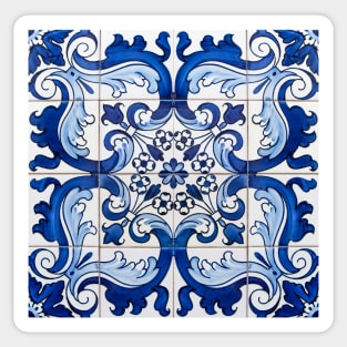 Antique Classic Lisbon Blue Azulejo Tile Floral Pattern Sticker